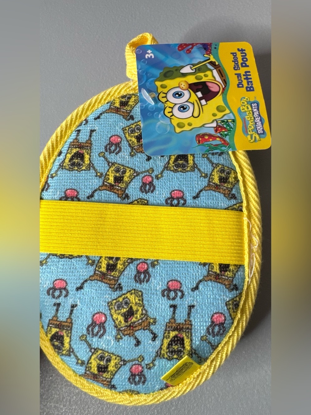 SpongeBob SquarePants jellyfish dual sided Bath Pouf in Yellow & Light Blue scru